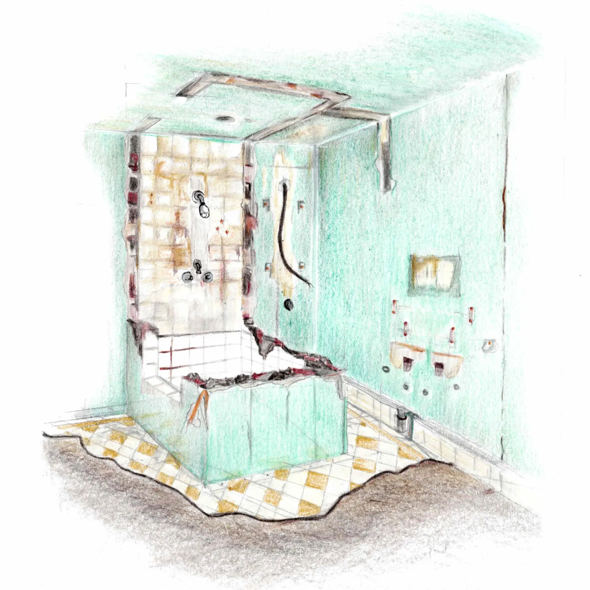 Dessin de chantier de salle de bain avant rénovation